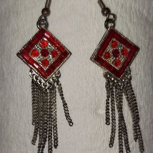 Elegant Red and Silver Dangle Earrings